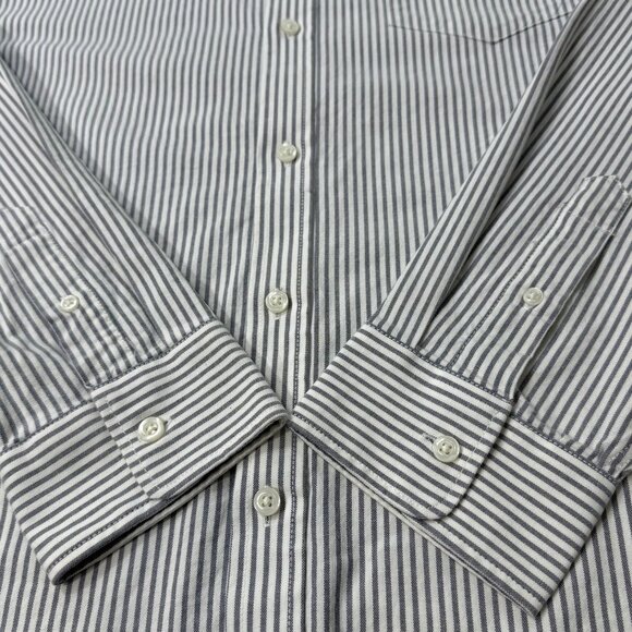 Old Navy Everyday Button Front Shirt Built-In-Flex Oxford Gray Stripe Mens XL - Picture 5 of 9